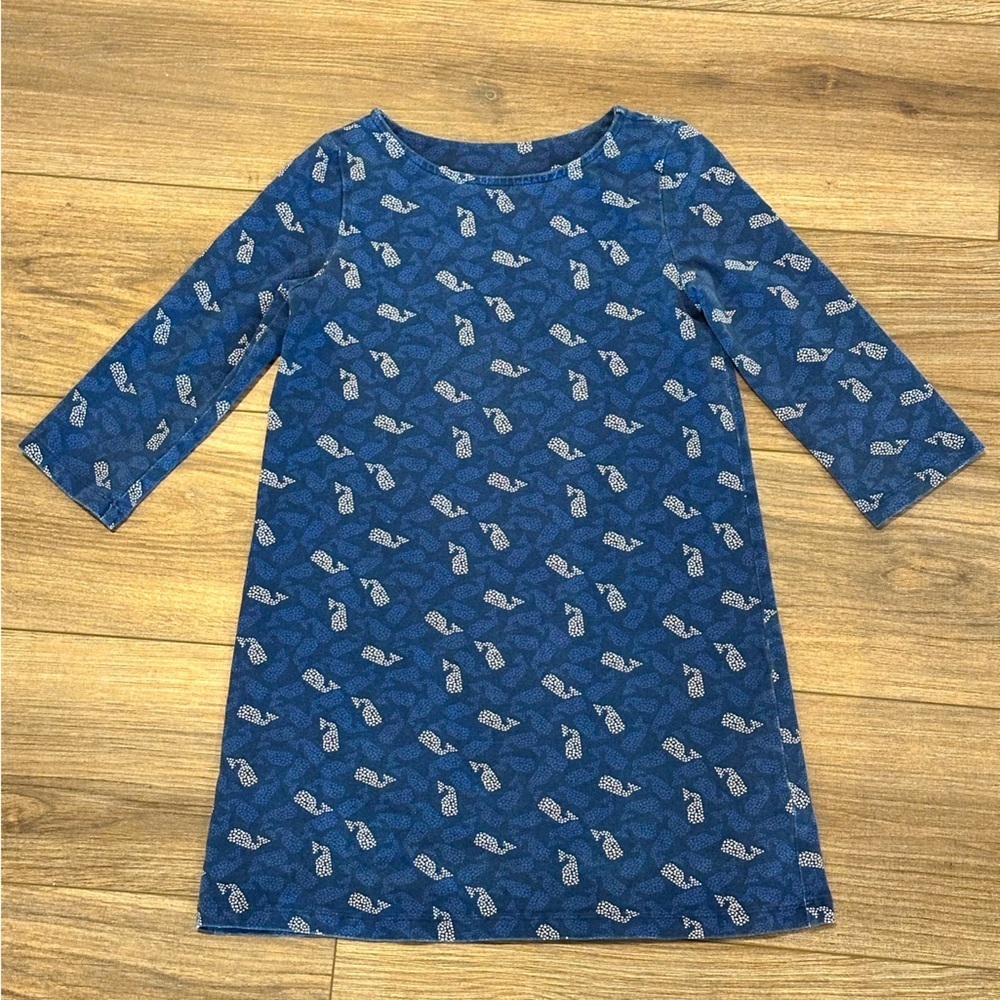 Vineyard Vines Girls 7-8 Small Knit Polka Dot Whales Tisbury Blue Shift Dress